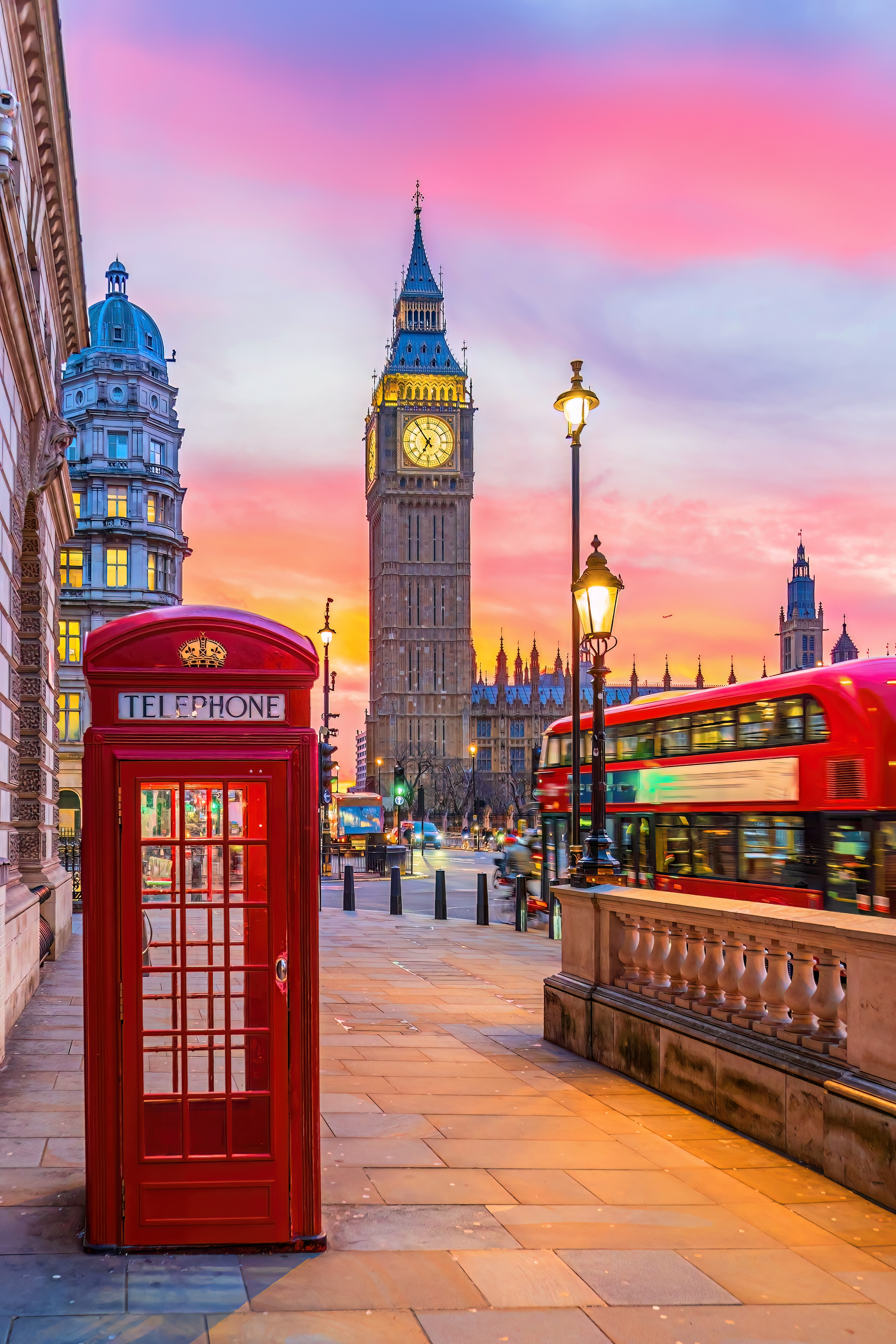 Big Ben and a red telephone box in London